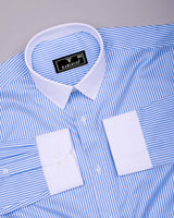 Sulfur Blue With White Stripe Premium Cotton Designer Shirt