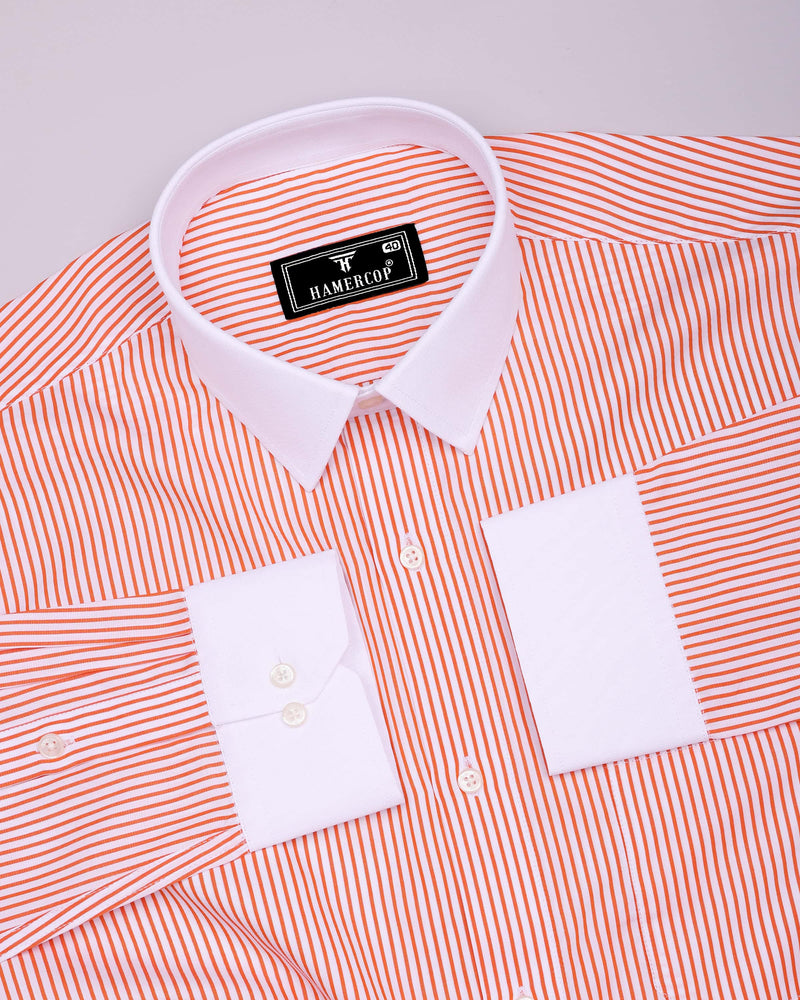 Apricot Orange With White Stripe Designer Cotton Shirt