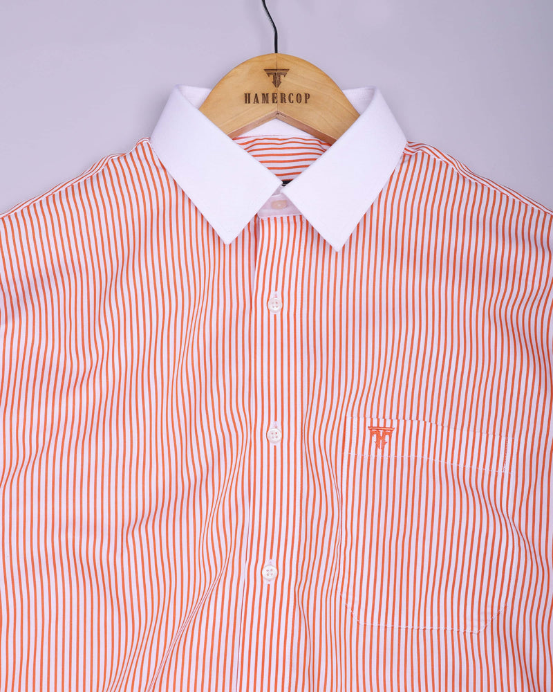 Apricot Orange With White Stripe Designer Cotton Shirt