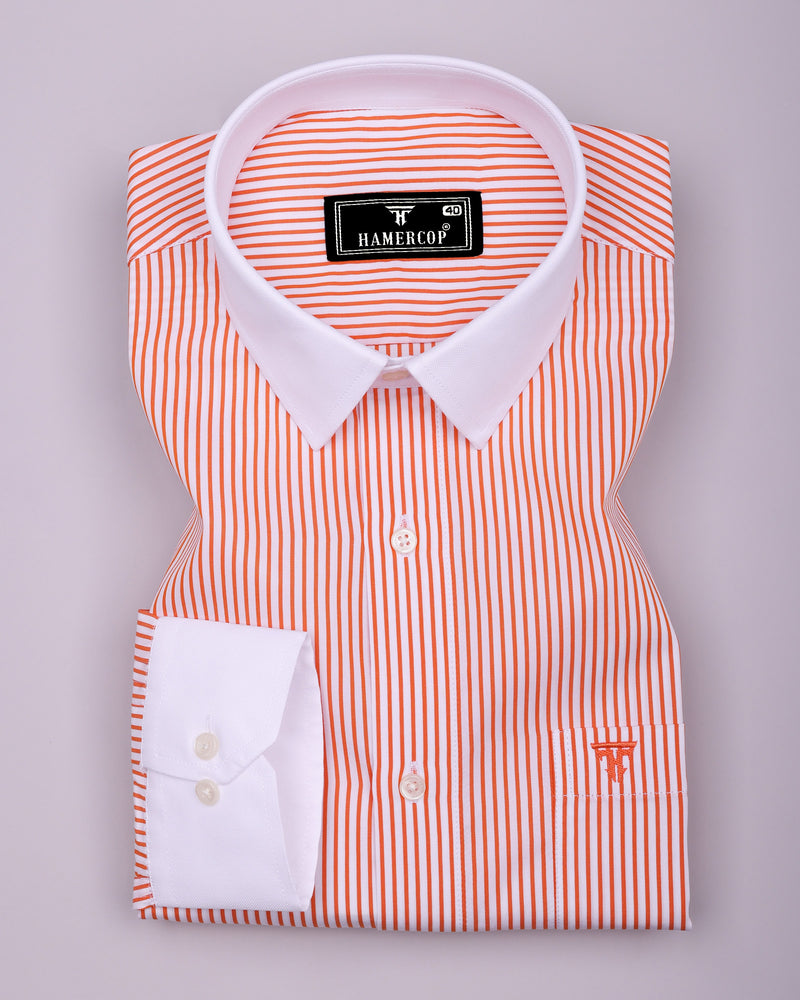 Apricot Orange With White Stripe Designer Cotton Shirt