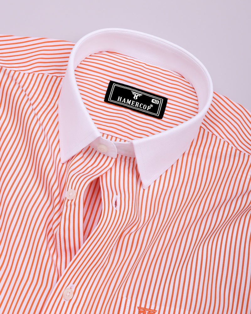 Apricot Orange With White Stripe Designer Cotton Shirt
