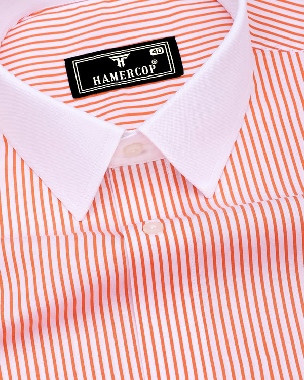 Apricot Orange With White Stripe Designer Cotton Shirt