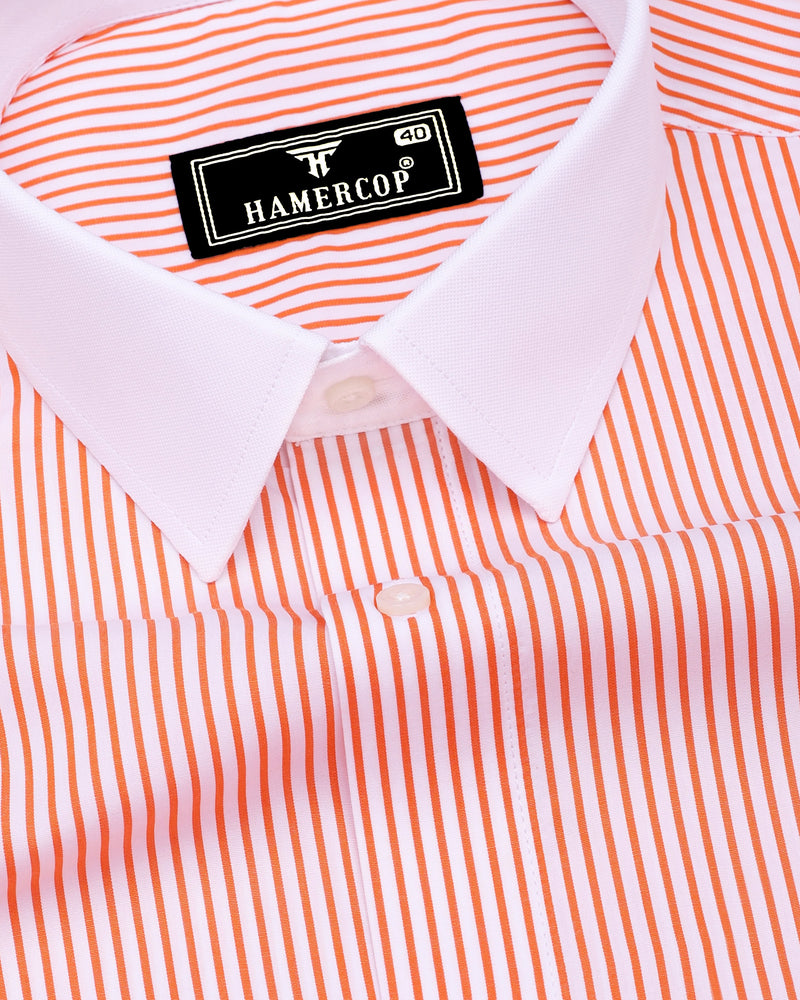 Apricot Orange With White Stripe Designer Cotton Shirt