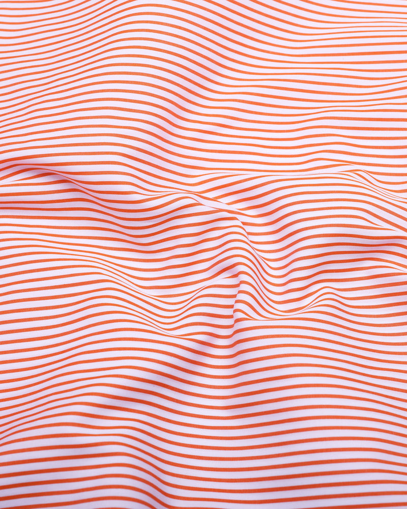 Apricot Orange With White Stripe Designer Cotton Shirt
