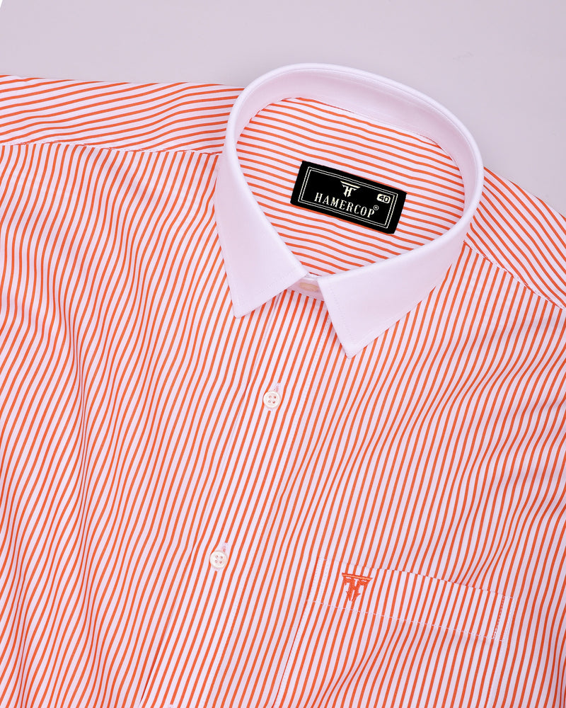Apricot Orange With White Stripe Designer Cotton Shirt