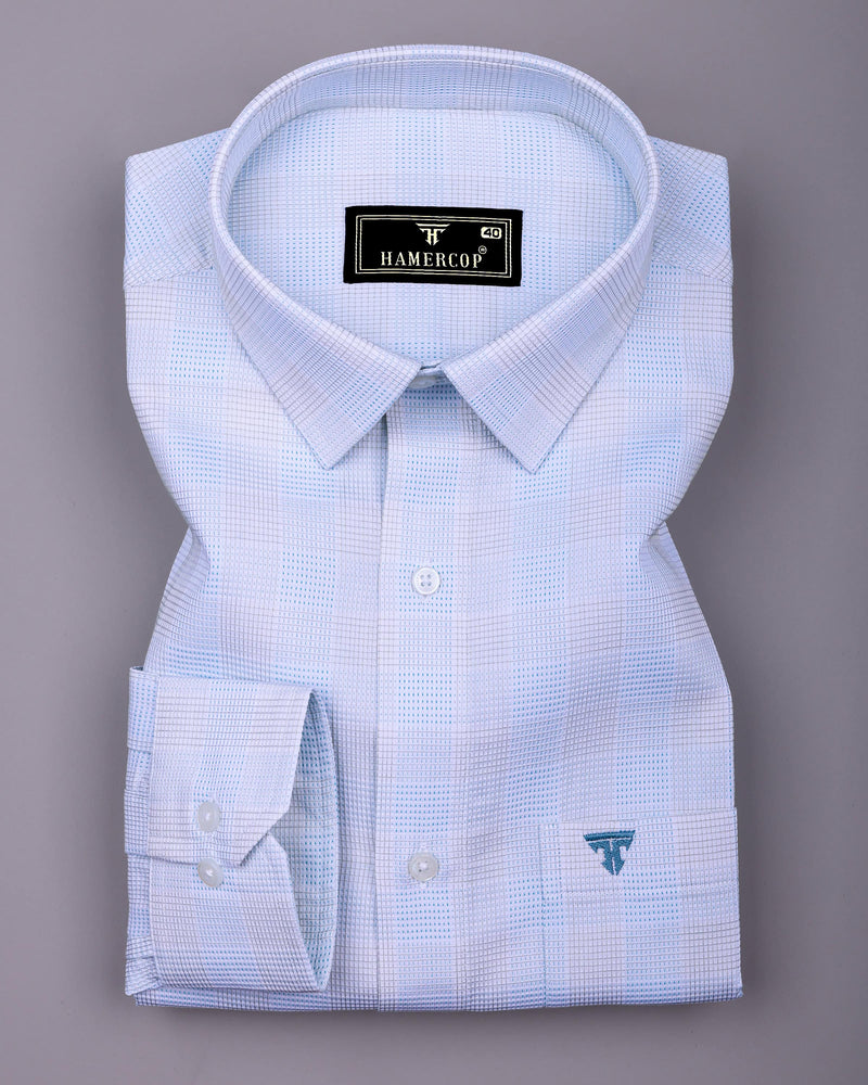 Moxic Blue With White Waffle Check Premium Giza Shirt