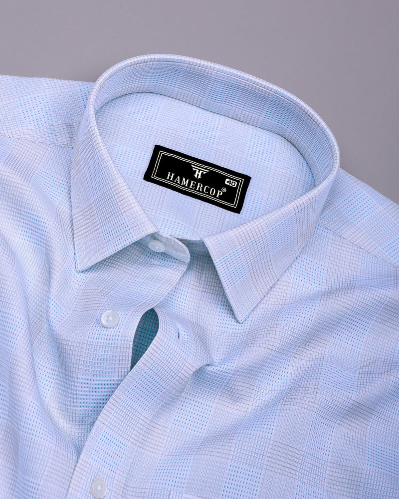 Moxic Blue With White Waffle Check Premium Giza Shirt