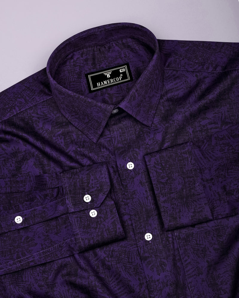 Dark Purple With Black Printed Satin Cotton Shirt