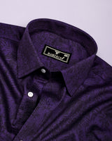 Dark Purple With Black Printed Satin Cotton Shirt