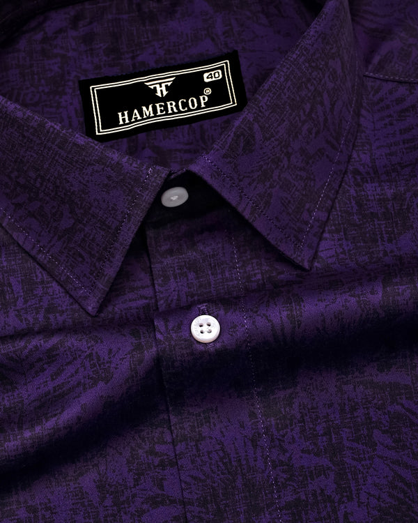 Dark Purple With Black Printed Satin Cotton Shirt
