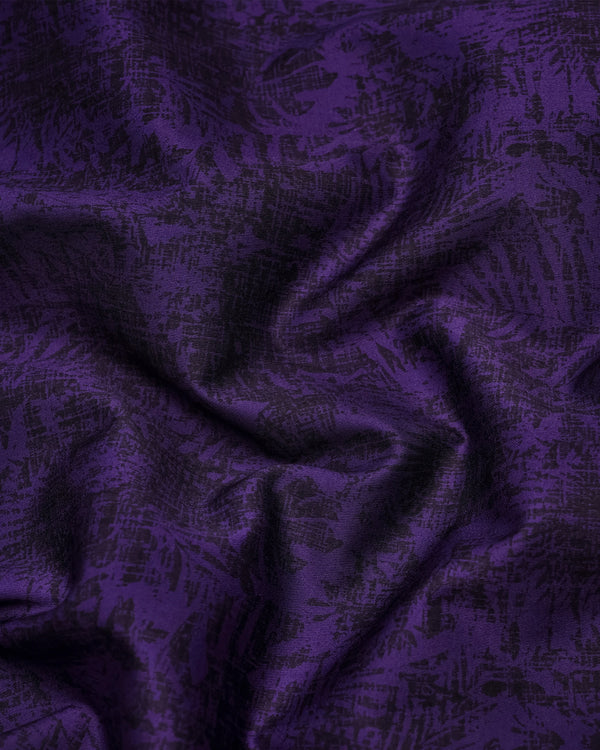 Dark Purple With Black Printed Satin Cotton Shirt