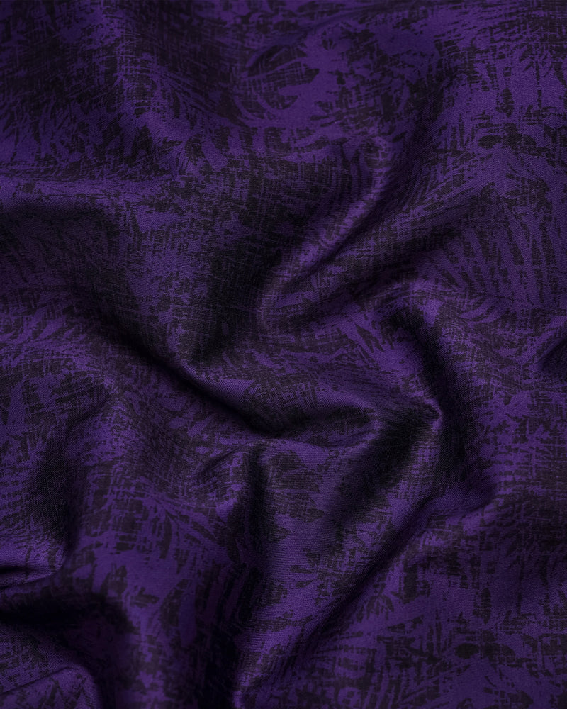 Dark Purple With Black Printed Satin Cotton Shirt