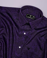 Dark Purple With Black Printed Satin Cotton Shirt