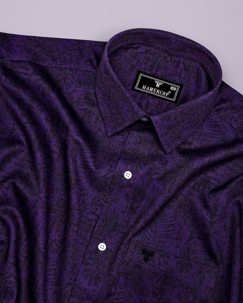 Dark Purple With Black Printed Satin Cotton Shirt