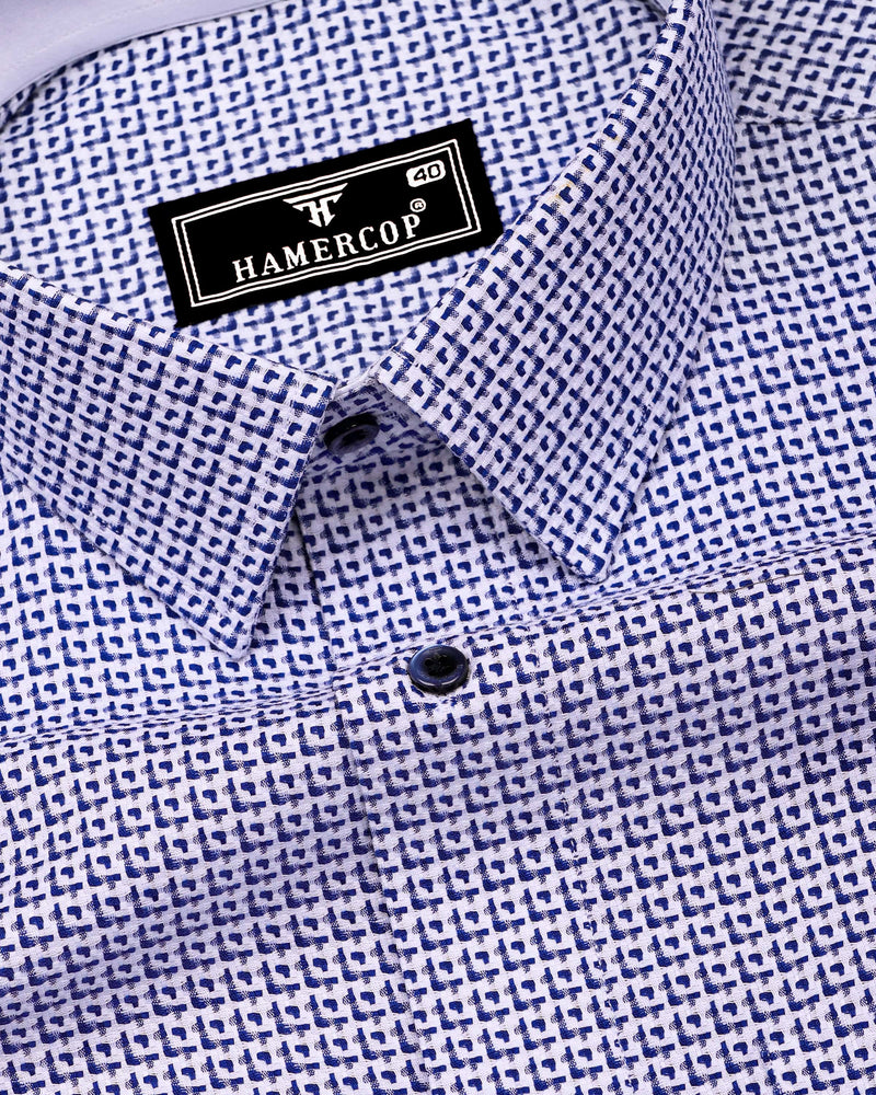Surf Blue With White Heavy Dobby Designer Cotton Shirt