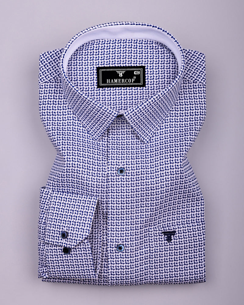 Surf Blue With White Heavy Dobby Designer Cotton Shirt