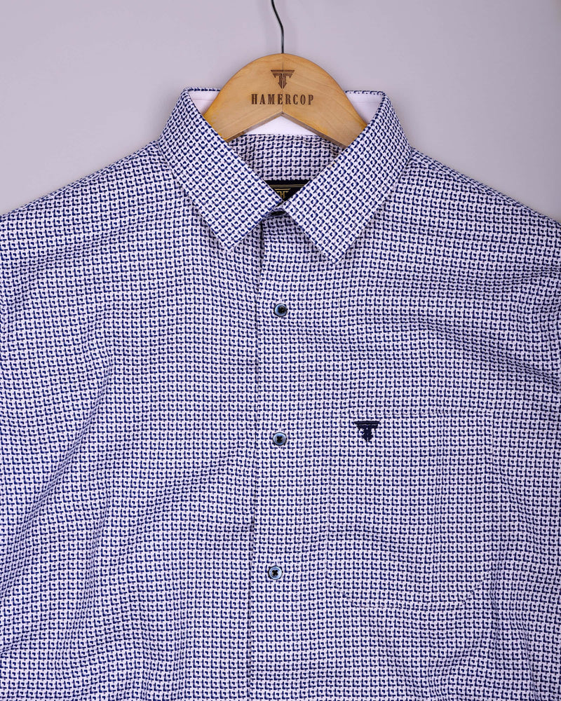 Surf Blue With White Heavy Dobby Designer Cotton Shirt