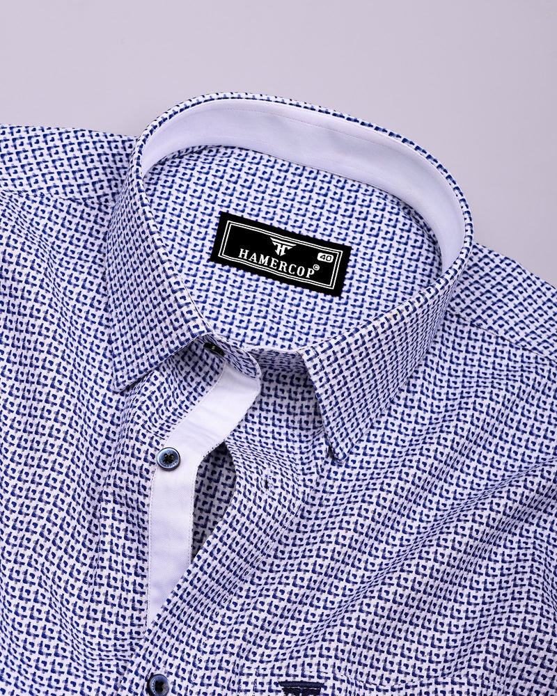 Surf Blue With White Heavy Dobby Designer Cotton Shirt