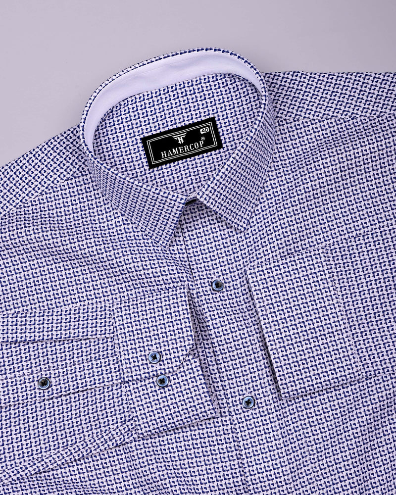 Surf Blue With White Heavy Dobby Designer Cotton Shirt