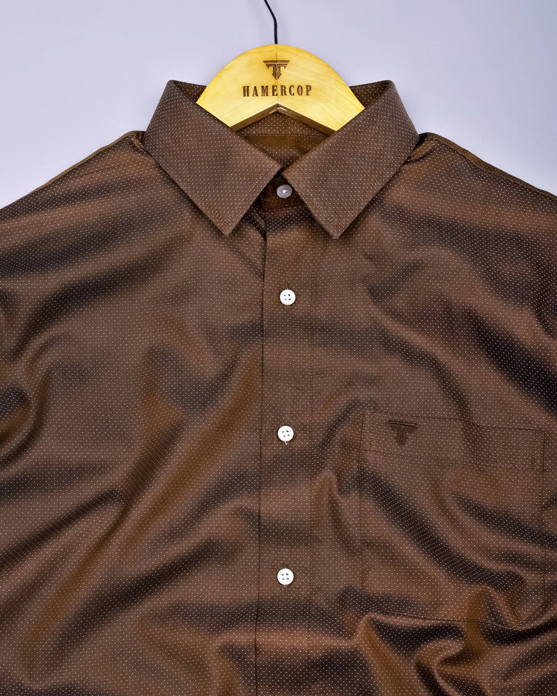 Wood Brown With White Jacquard Textured Cotton Shirt