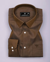 Wood Brown With White Jacquard Textured Cotton Shirt