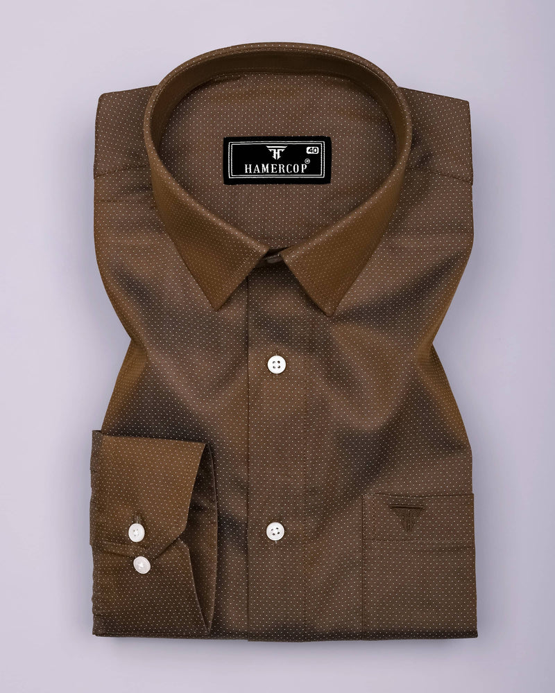 Wood Brown With White Jacquard Textured Cotton Shirt