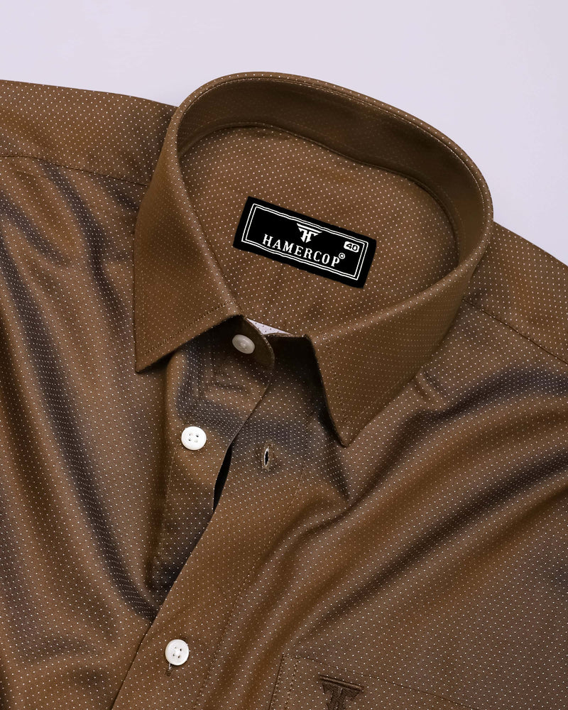 Wood Brown With White Jacquard Textured Cotton Shirt