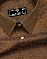 Wood Brown With White Jacquard Textured Cotton Shirt