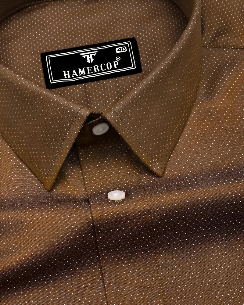 Wood Brown With White Jacquard Textured Cotton Shirt
