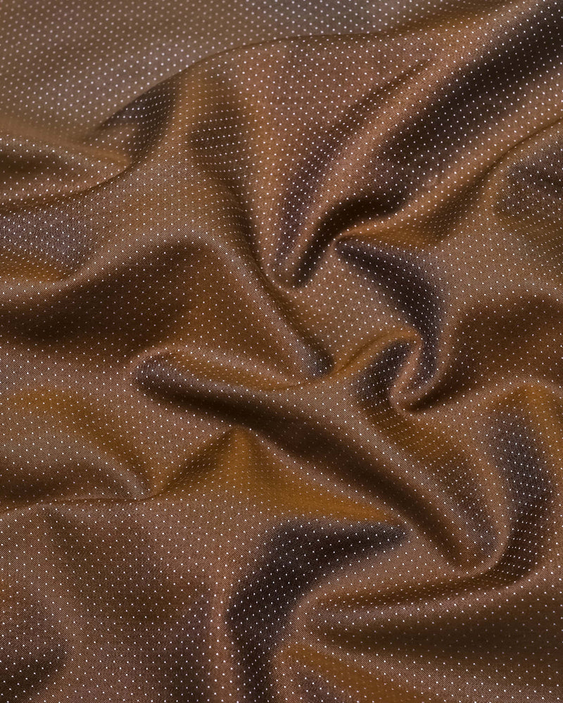 Wood Brown With White Jacquard Textured Cotton Shirt