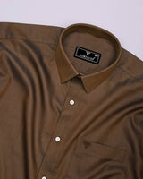 Wood Brown With White Jacquard Textured Cotton Shirt