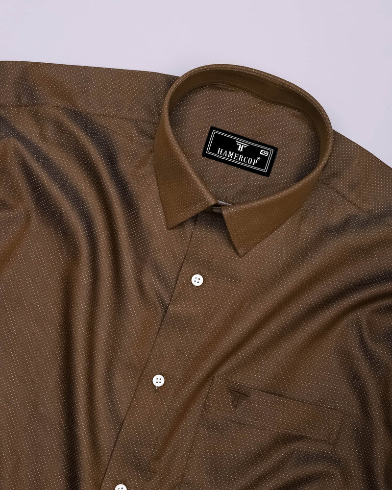 Wood Brown With White Jacquard Textured Cotton Shirt