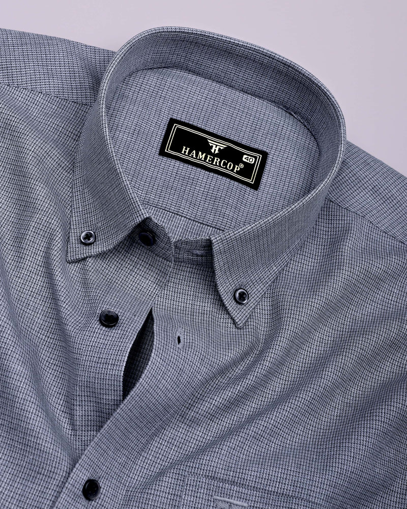 Rhino Gray With Black Micro Check Formal Cotton Shirt