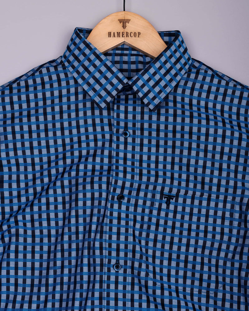 Boron Blue Jacquard Check Dobby Cotton Shirt