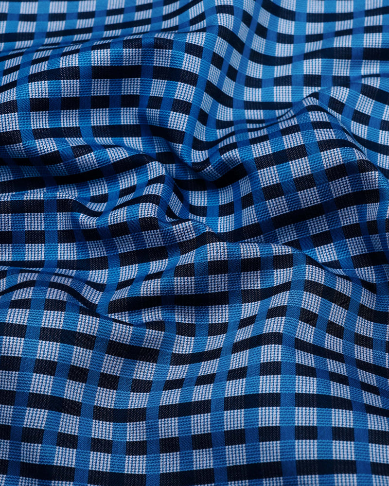 Boron Blue Jacquard Check Dobby Cotton Shirt