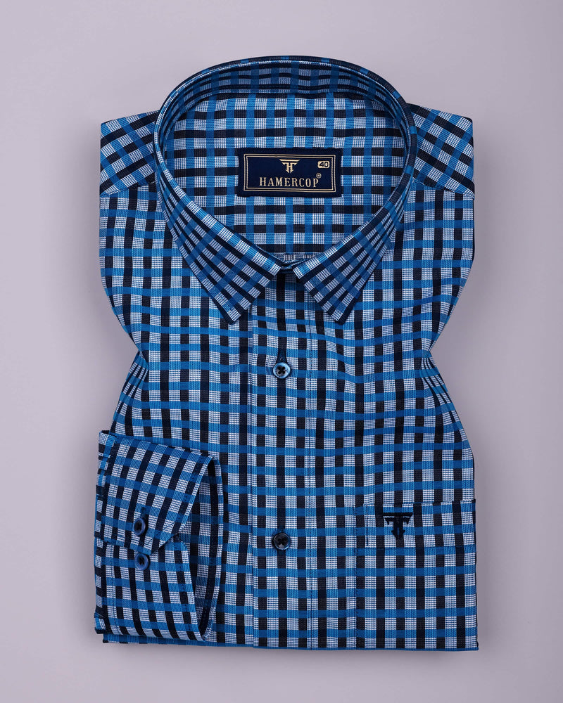 Boron Blue Jacquard Check Dobby Cotton Shirt