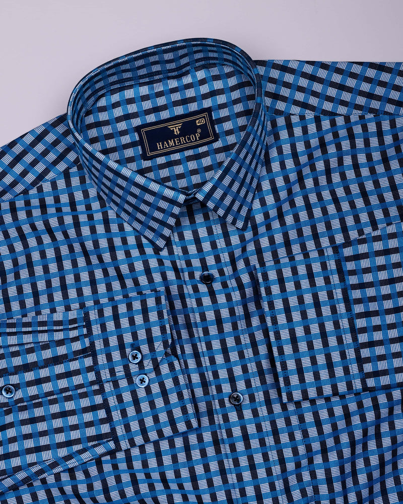Boron Blue Jacquard Check Dobby Cotton Shirt