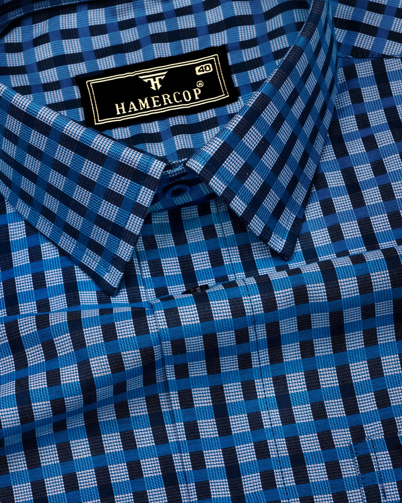 Boron Blue Jacquard Check Dobby Cotton Shirt