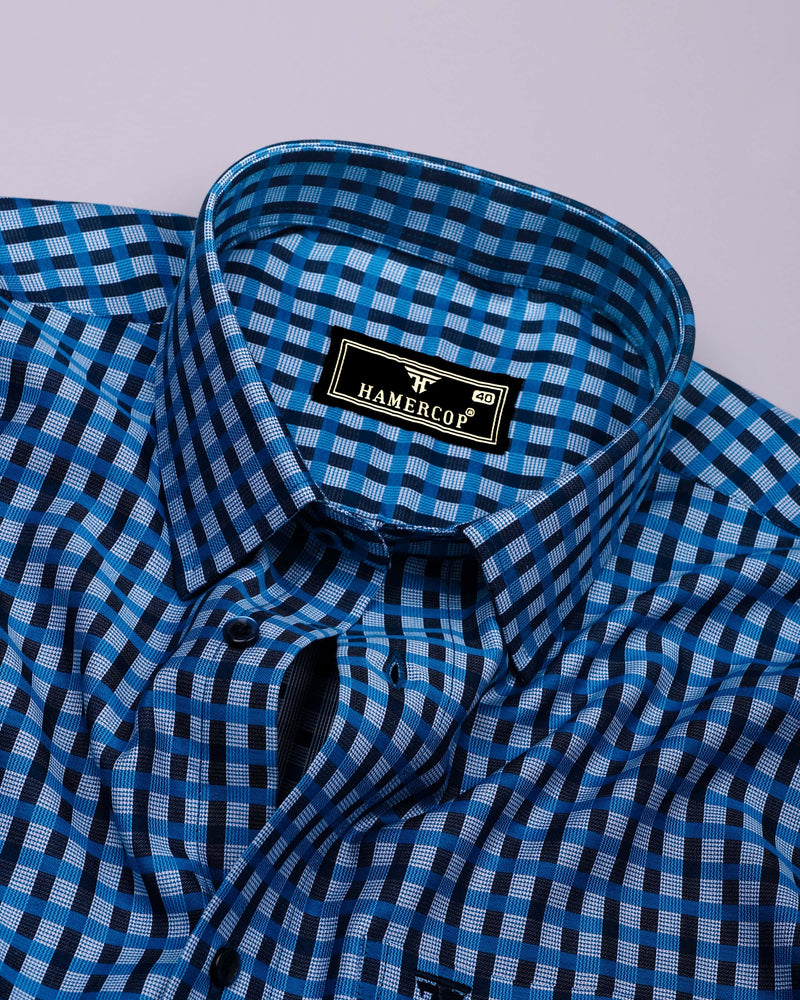 Boron Blue Jacquard Check Dobby Cotton Shirt