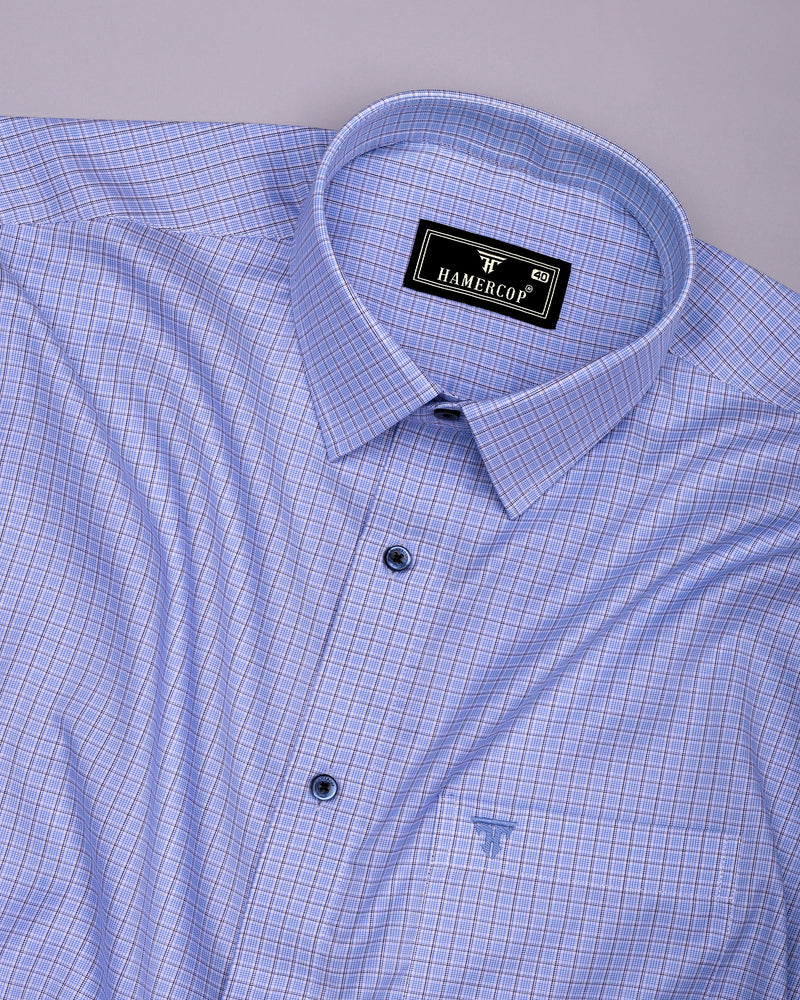 Shark Blue With Black Check Premium Giza Shirt