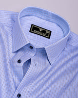 Shark Blue With Black Check Premium Giza Shirt