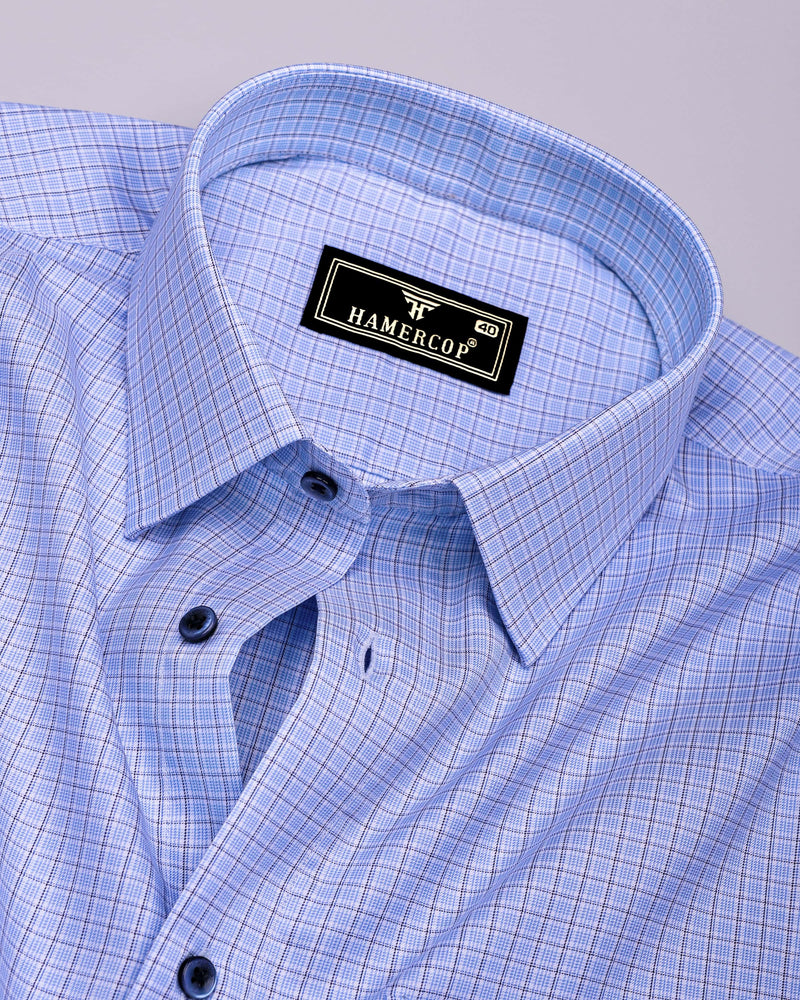 Shark Blue With Black Check Premium Giza Shirt