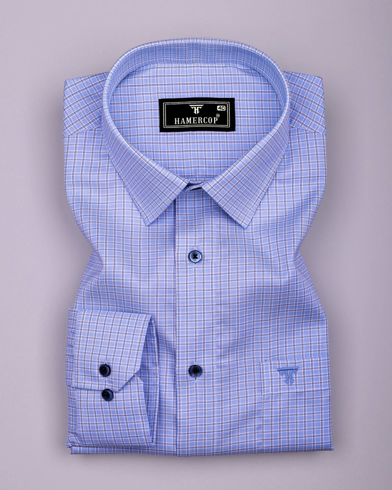 Shark Blue With Black Check Premium Giza Shirt