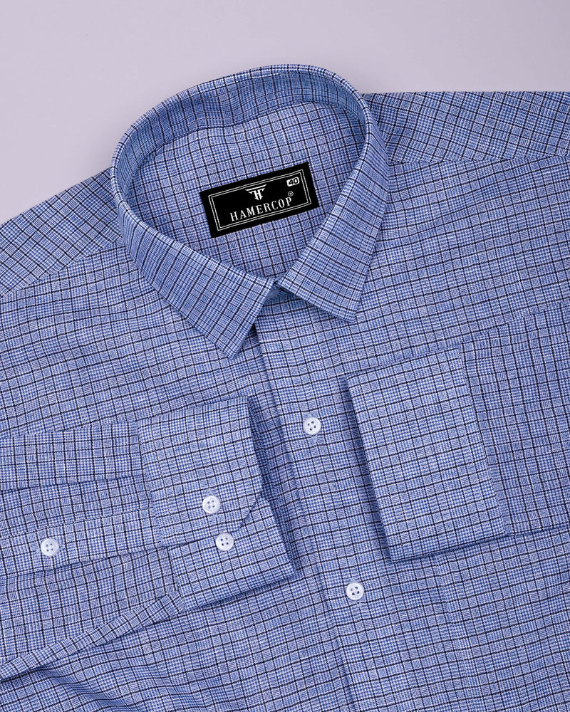 Tappa Blue Houndstooth Check Formal Cotton Shirt
