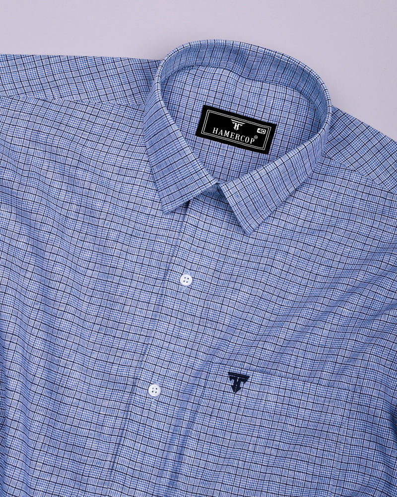 Tappa Blue Houndstooth Check Formal Cotton Shirt