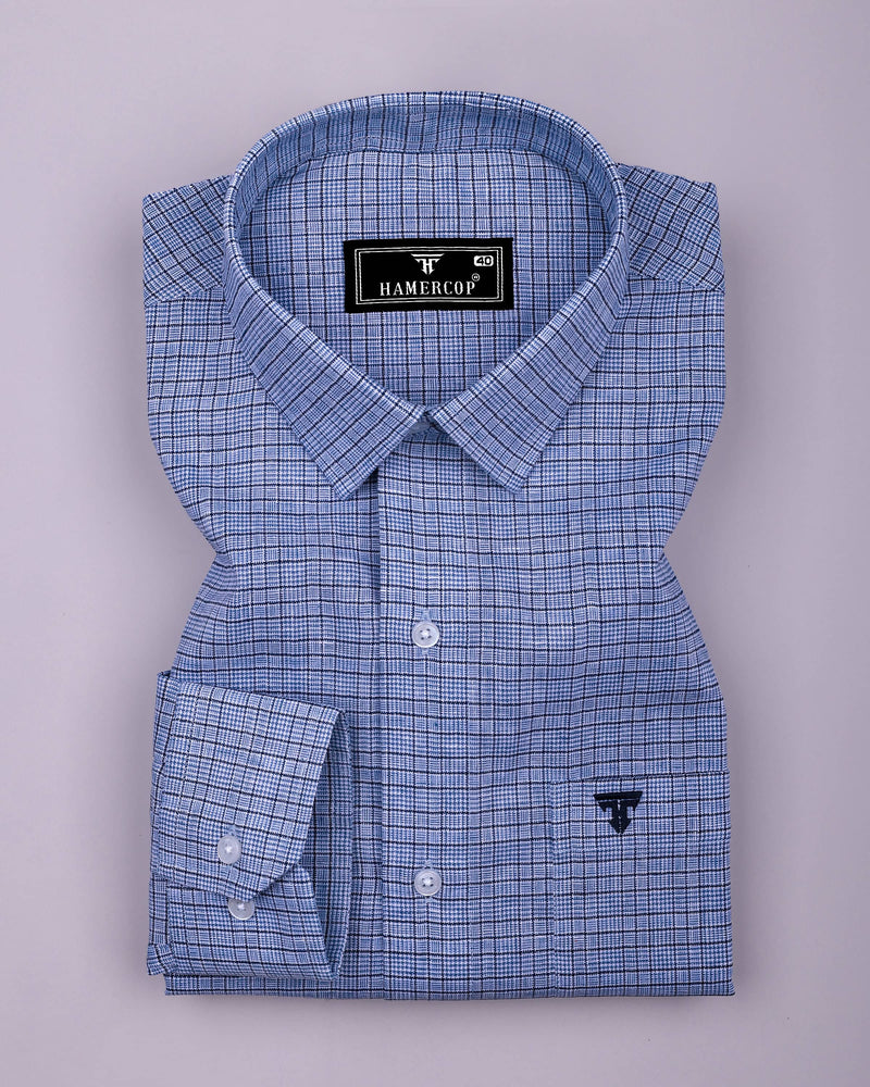 Tappa Blue Houndstooth Check Formal Cotton Shirt