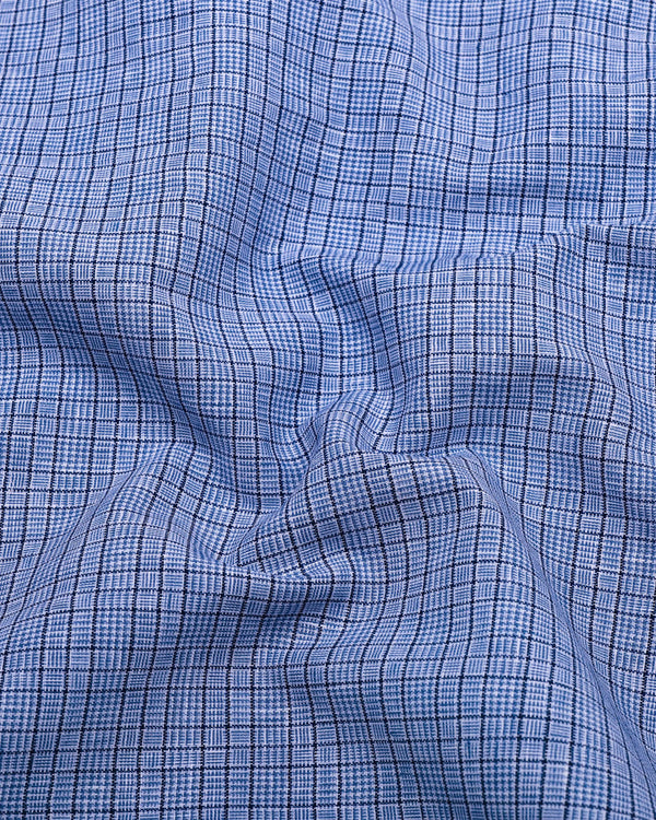 Tappa Blue Houndstooth Check Formal Cotton Shirt