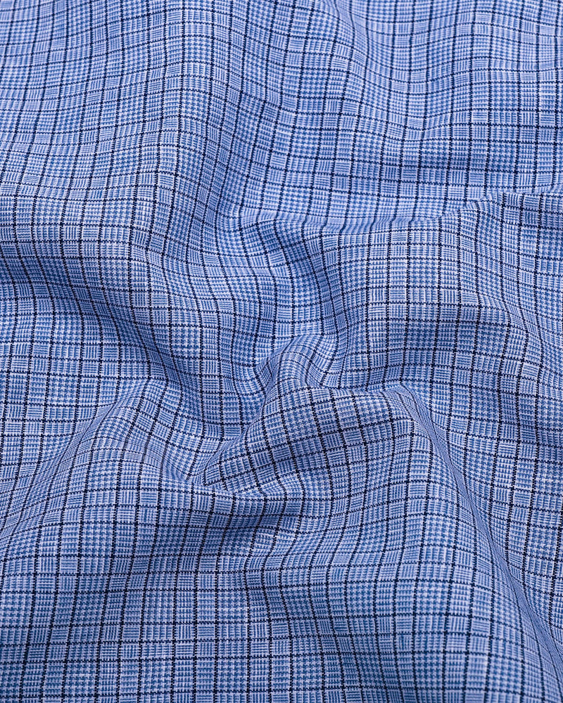 Tappa Blue Houndstooth Check Formal Cotton Shirt