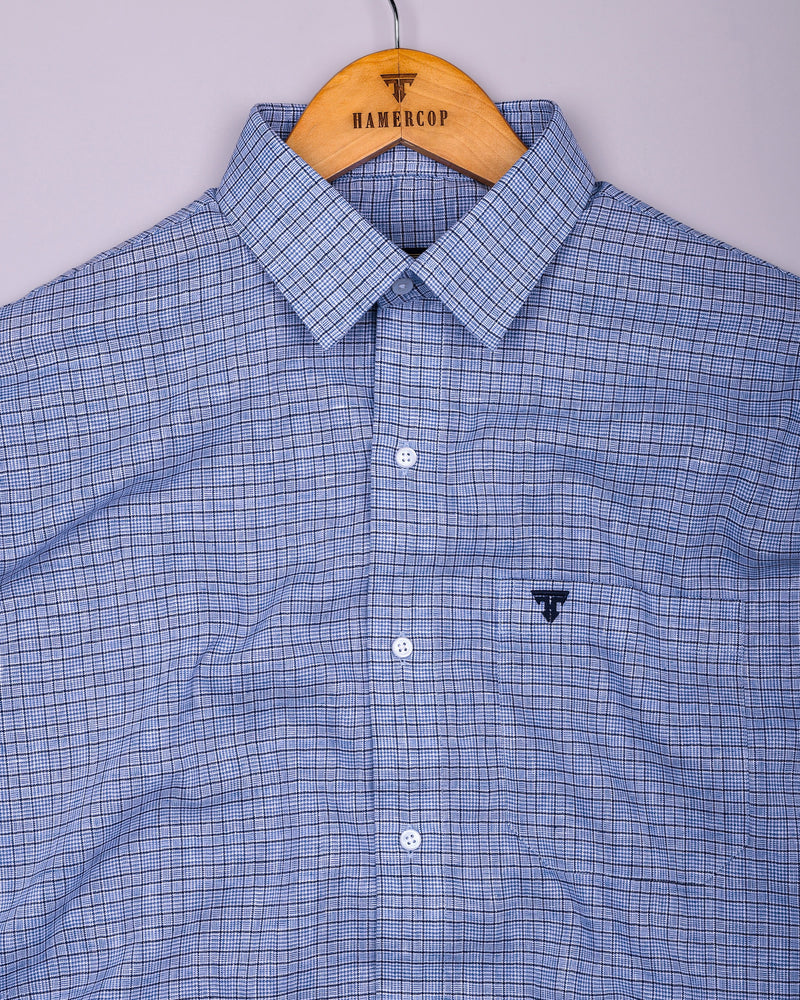 Tappa Blue Houndstooth Check Formal Cotton Shirt