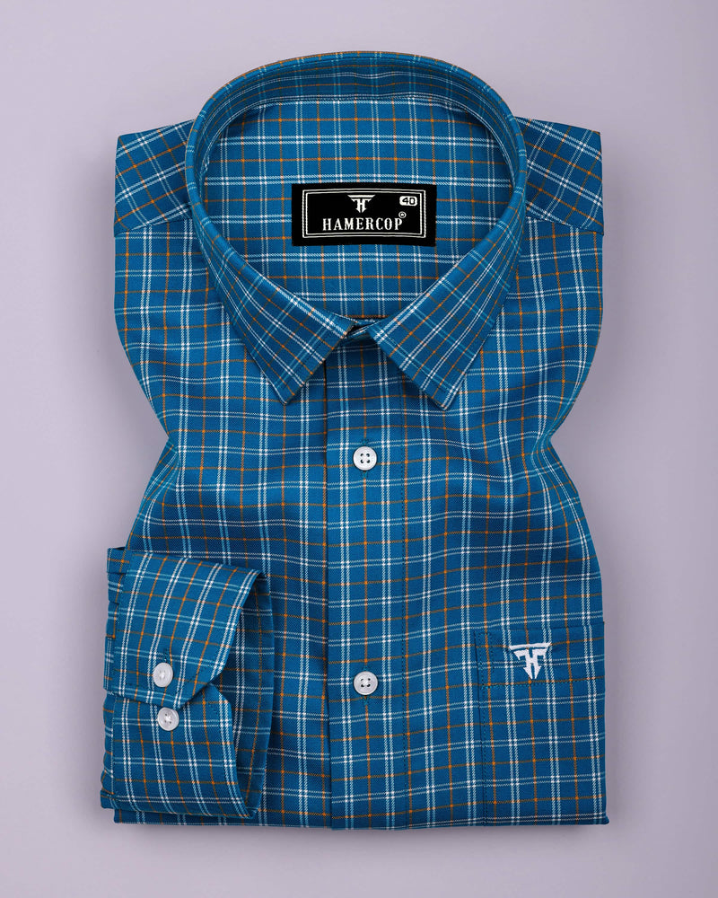 Mineral Blue With White Twill Check Premium Cotton Shirt
